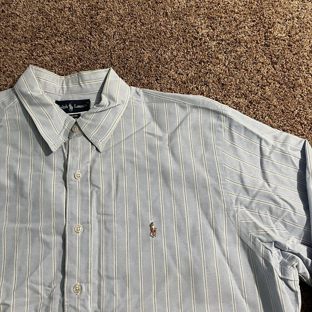 Ralph Lauren Shirt Mens Extra Large Blue White Striped Classic Fit Polo‎ Pony